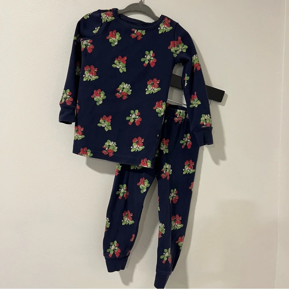 Janie and Jack navy blue strawberry long pajamas 2T
